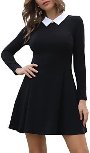 Aphratti Women's Long Sleeve Fall Dresses 2025 Casual Peter Pan Collar A Line Fit and Flare Skater Goth Dress Medium
