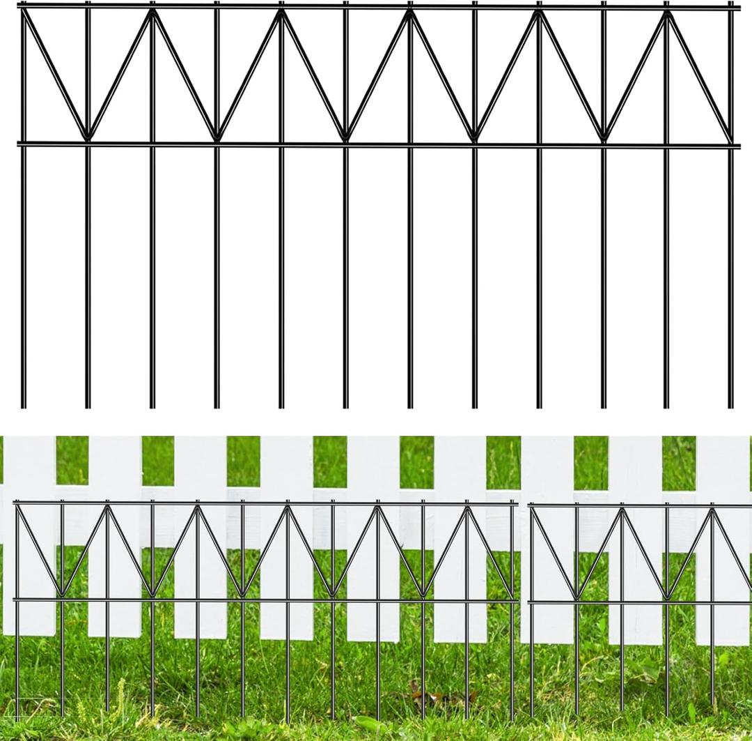 10 Pack 24" L x 15" H Animal Barrier Fence, Underground No Dig Fence Patented Product, 5.5mm Galvanized Stakes with 2 inch Spacing, Anti Digging for Dogs, Total 20Ft(L) X 15in(H) Black