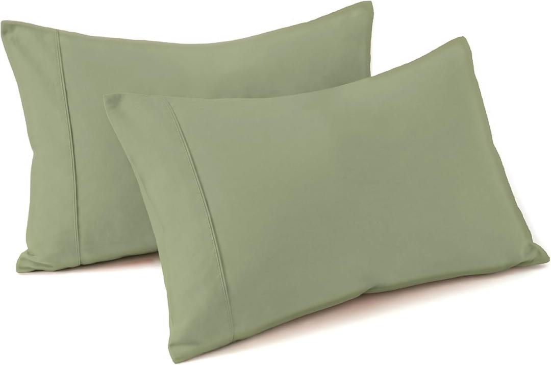 QUEENSBAY Queen Pillow Cases Set of 2, Cooling, Envelope Closure, Easy Care, Comfortable, Breathable Soft Microfiber, Wrinkle Free Standard Size Pillow Covers, 20x30 Inches, Sage Green