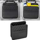 Car Seat Back Organizer, PU Leather Vehicle Backseat Hanging Storage Pocket, Multipurpose Auto Travel Essentials Accessories for Kids & Adults, Universal for Most Cars (Black)