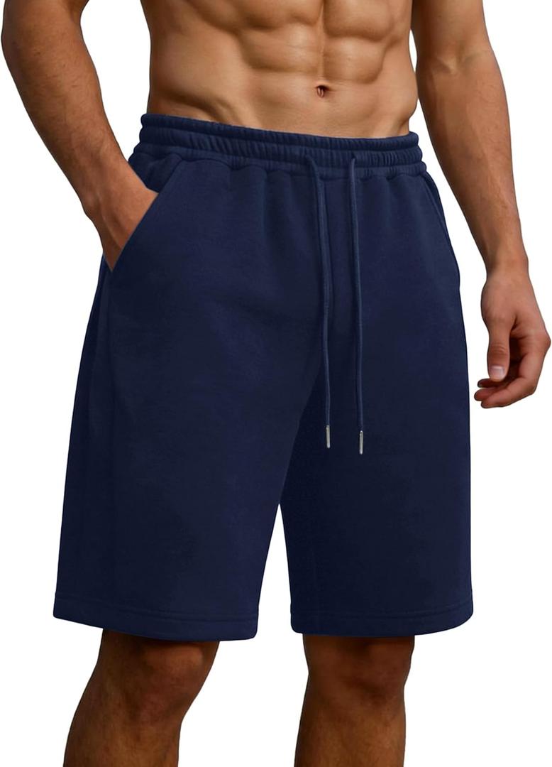 Tooprvix Men's Athletic Gym Shorts, Wide Leg Pleated Baggy Sweat Shorts with Side Pockets for Running Workout Basketball Yoga Casual Summer Beach Lounge, Navy Blue, M