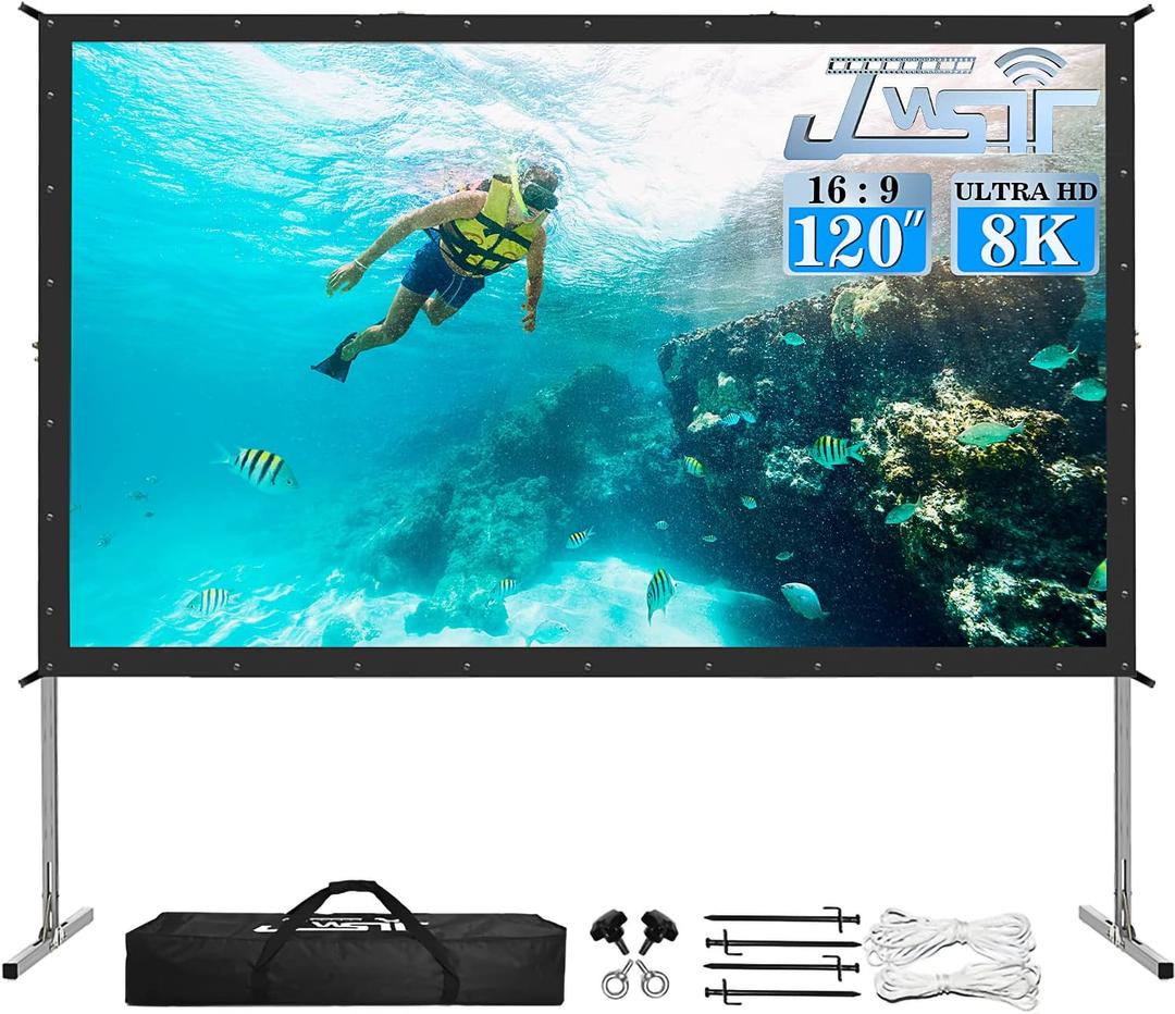 Projector Screen Outdoor,JWSIT 120 inch Outdoor Movie Screen-Upgraded 3 Layers PVC 16:9 Projector Screen,Portable Video Projection Screen with Carrying Bag for Home Theater Backyard