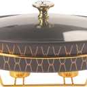11" x 7.5" Ceramic Oval Casserole Dish with Glass Lid and rack, 40 OZ Serving Soup Tureen,Chafing Dish for Buffet, Family Food preserve Tray, Catering Casserole for Party Style, Black (13.2 Inch(1.3 qt))