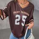 SOLY HUX Jersey Shirts for Women Oversized T-Shirt Jersey Top Graphic V Neck T-Shirts for Teen Girls Casual Football Tee Tops (Brown)