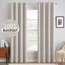 MIULEE 100% Blackout Linen Textured Curtains for Bedroom Solid Thermal Insulated Ivory Grommet Room Darkening Curtains & Drapes Luxury Decor for Living Room Nursery 52 x 96 Inch (2 Panels)