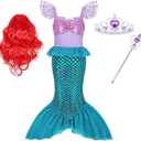 Eledobby Mermaid Costume for Girls Princess Dress Up Kids Halloween Outfits Christmas Birthday Party Gift (7-8 Years, Blue A85-a)