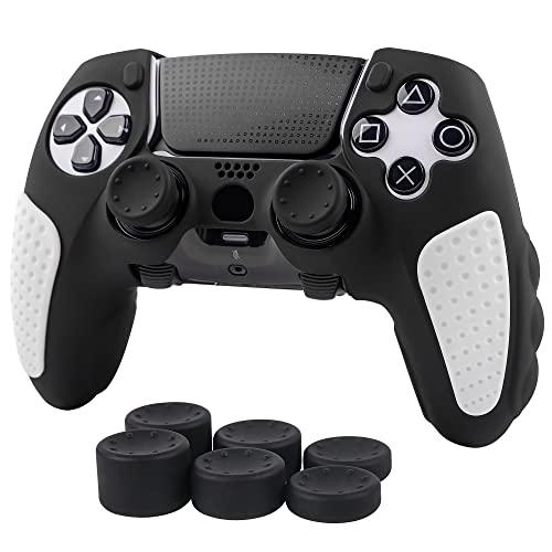Skin for DualSense Edge, Ergonomic Soft Anti-Slip Silicone Controller Grip Cover Case Accessories Set for PlayStation 5 DualSense Edge Controller with Thumb Grip Caps (Black White)