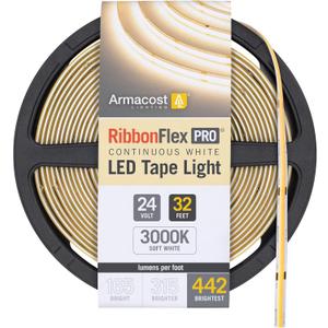 Armacost Lighting RibbonFlex Pro 24V White COB LED Strip Light Tape 3000K, 442 Lumens/Ft, 10M 173250