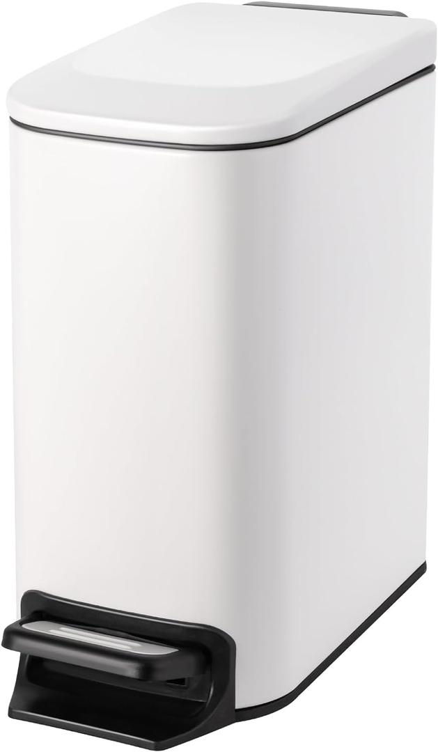 Cesun Small Bathroom Trash Can with Lid Soft Close, Step Pedal, 6 Liter / 1.6 Gallon Stainless Steel Slim Garbage Can for Bedroom, Diaper Waste Basket with Removable Inner Bucket (White)