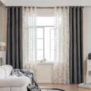 Mix Curtains - 2 Pieces Floral Print Sheer Curtains and 2 Pieces Velvet Blackout Curtains for Bedroom Living Room Grommet Window Drapes, 52x102 Inch, Grey,Set of 4 Panels