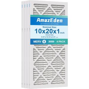 10x20x1 Air Filter MERV 8 (4-Pack) MPR 600 FPR 5 HVAC AC Furnace Pleated Filters for Home Dust Defense Replacement (Actual Size: 9.81x19.81x0.81 Inches)