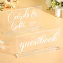 Yulejo 2 Pcs Acrylic Wedding Signs for Ceremony and Reception Please Sign The Guestbook Wedding Reception Sign Cards and Gifts Signs with Stand for Party Home Decor (White Printing)