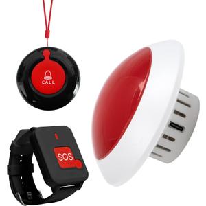 Wireless Call Strobe Light System with 2 Waterproof Wearable Call Buttons (Wrist SOS & Neck Call), Long Range Emergency Medical Alert & Caregiver Pager for Seniors Daily Emergency Calls