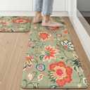 LEEVAN Anti Fatigue Mats for Kitchen Floor 2 Piece,Cushioned Memory Foam Green Kitchen Mats for Floor,Comfort Floral Boho Non Slip Kitchen Floor Mat for Sink,Laundry,Office(17''x29''+17''x47'')