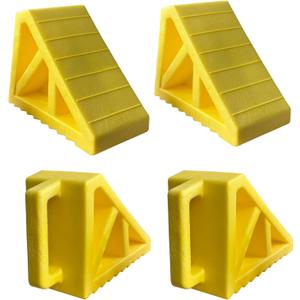 HOXWELL Wheel Chocks Premium, Heavy Duty Camper Vehicle Wedge Design with Black Rubber Bottom Chocks for Travel Trailers, Truck, Car, RV Yellow 4 Pcs