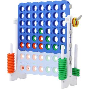 SDADI Height Adjustable Giant 4 in a Row Connect Game, 2-in-1 Jumbo 4-to-Score Game with Ring Toss Game Set, Indoor Outdoor Yard Game Party Game for Kids Adults and Family, White