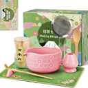 Matcha Whisk Set, 7 Pcs Matcha Making Kit with Matcha Bowl, Matcha Whisk and Holder, Bamboo Scoop, Scoop Rest, Sifter and Tea TowelGifts for Christmas Birthday (Pink)