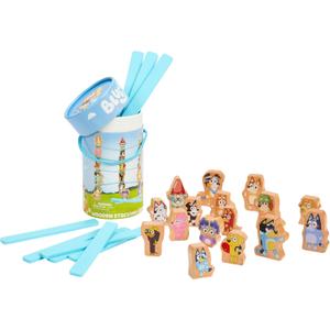 Bluey Stacking Game  Spin, Balance & Play with 15 Fun Character Pieces & Sticks, Exciting Wooden Stacking Game for Kids, Toddlers & Families Ages 3+