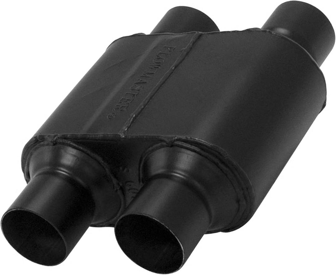 Flowmaster Super 10 Series Chambered Muffler  2.50 Dual In / 2.50 Dual Out  Race-Inspired Sound  409 Stainless Steel  Ideal for Muscle Cars, LS Swaps, Drag Cars & Off-Road Build (8425154)