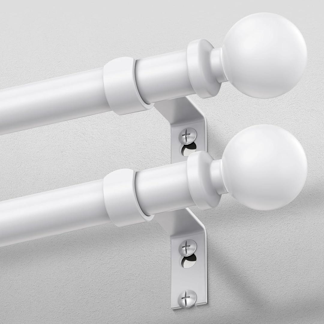 2 Pack White Curtain Rod 36-91 Inch, 1 Inch Adjustable Heavy Duty Curtain Rods for Windows, Decorative Modern Window Treatment Rods, Splicing Metal Drapery Pole, Easy Installation