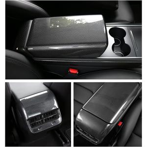 StarYtbl 2PCS Center Console Armrest Cover & Rear Air Condition Vent Cover for Tasla 2021-2023 Model 3 and 2020-2024 Model Y, Tasla Arm Rest Cover and Rear AC Vent Cover (Bright Carbon Fiber Pattern)