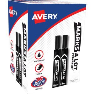 AVERY Marks-A-Lot Large Desk-Style Chisel Tip, Value Pack 36 Black Permanent Markers are perfect for signs and posters (98206)