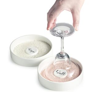 Margarita Salt Rimmer Set, Ceramic Bar Glass Rimmer for Margarita and Cocktail Bartender Tool Salt Box Spice Container Bar Decor for Home Set of 2, White