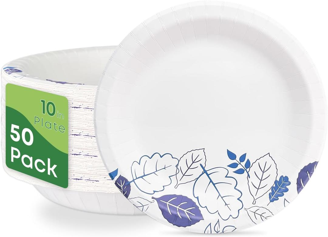 Paperjoy Ultra Paper Plates 10 Inch For Everyday Use,50 Count Disposable Plates For All Occasions ，Soak Proof, Cut-Proof,Microwaveable,Heavy-Duty Round Dinner Plates For Parties and Daily Use (Pack of 8)