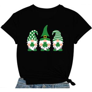 St Patricks Day Shirts for Women Lucky Irish Shamrock Shirt St Pattys Day Short Sleeve (Medium, Black1)