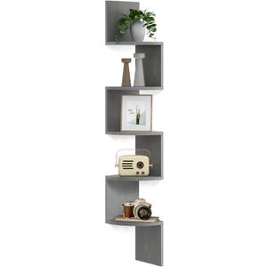 VASAGLE Corner Shelf Wall Mount, 5-Tier Floating Corner Bookshelf, Plant Shelf for Bedroom, Living Room, Bathroom, Home Office, Dove Gray