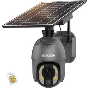 SOLIOM Security Cameras Wireless Outdoor, 5MP 4G LTE Cellular Security Camera with 10X Optical Zoom, Battery and Solar Powered, Human Detection, Auto Tracking, and Spotlight Color Night Vision