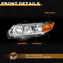WEELMOTO for 2006-2011 Honda Civic 2-Door Coupe Headlight Assembly Pair Headlamp Chrome Housing Amber Reflector Left+Right Side
