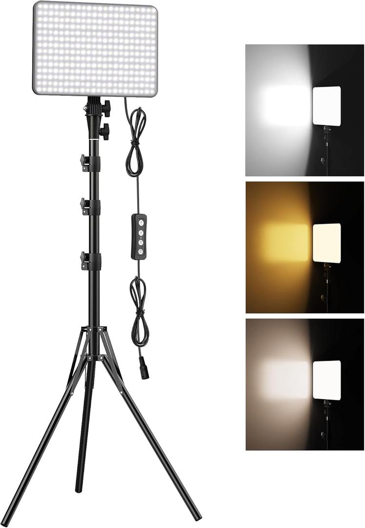 30W Upgraded Photography Lighting Kit, Anautin 1-Pack LED Video Lighting for Video Recording, 3700Lux Studio Lights with Tripod Stand for Photography, Streaming, Gaming, Podcast, Filming, Vlogging