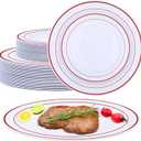 Patelai Set of 50 Plastic Plates with Rim 10.25", 7.5" Disposable Dinnerware Set for 25 Guests Heavy Duty Disposable Dinner Plates for Party Wedding Graduation Christmas(Red Rim)