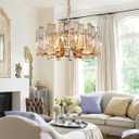 Gold Crystal Chandeliers Lighting Modern Crystal Chandelier 6 Light Contemporary Foyer Entrance Dining Room Ceiling Hanging Light Fixture Round D17.7"