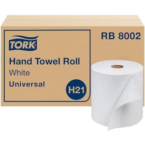 Tork Universal Hand Towel Roll White, Compatible with H21 Dispensers, 100% Recycled Fiber 6 Rolls x 800 Ft (RB8002)