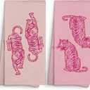 Sviojuce Trendy Preppy Pink Tiger Kitchen Towels Decorative 16x24, Hot Pink Tiger Decor Dish Towels Cloths Dishcloths Tea Towel Gifts for Women Teen Girl, Girly Dorm Bathroom Kitchen Hand Towel Decor