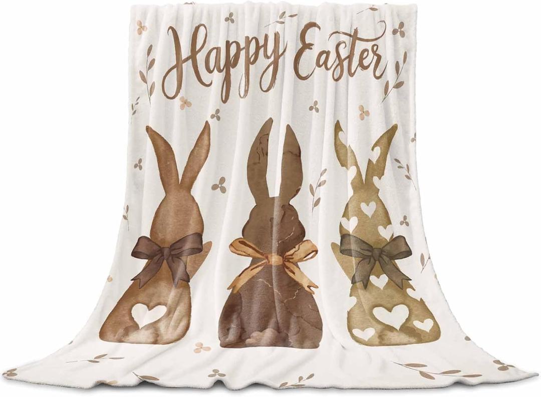 Happy Easter Throw Blanket Bunny Blankets and Throws, Bow Rabbit Floral Carrot Blanket for Couch Bed Sofa Dorm, Soft Cozy Flannel Fleece Blanket for Eater Decorations Spring Holiday All Season 40x50