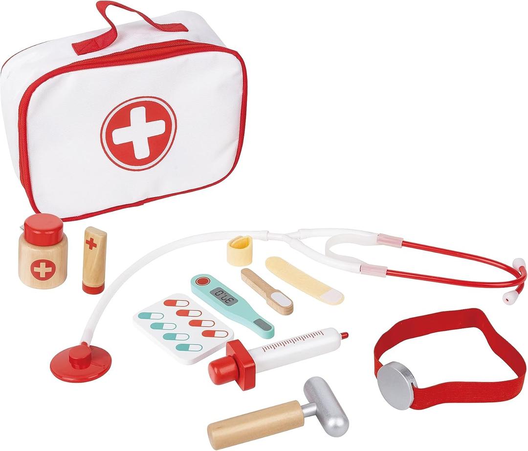 Hape: Little Doctor Play Set - Medicine Carry Bag & Wooden Accessories, First-Aid Toy Kit, Medical-Nurse-Doctor-Caregiver Pretend Play, Kids Ages 3+