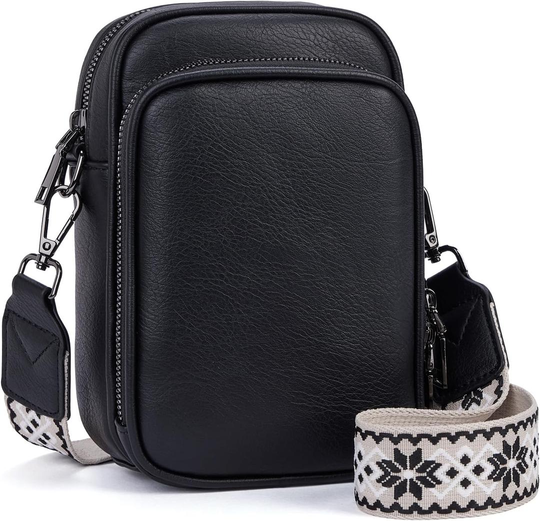 Small Crossbody Bags for Women Trendy,Vegan Leather Cell Phone Purse Crossbody Handbag Purse with Built in Wallet (Black)