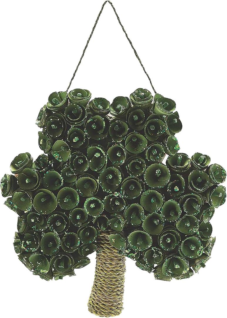 Fun Express ShamrockShaped Wreath  Premium Wooden St Patricks Day Decorations for Front Door & Home | Irish Wall Decor with Rustic Green Clover Design | Indoor Outdoor March Holiday