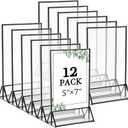 Floroom 12 Pack 5x7 Inch Clear Acrylic Sign Holders, Double-Sided Black Display Stand Picture Frames for Table Numbers, Menus, Flyers, Weddings, and Offices