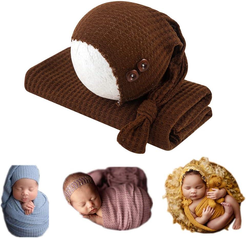 Coberllus Newborn Photography Wrap | Knot Hat & Stretch Wrap Blanket for Baby Photo Props | 15.74 X 59 inch Newborn Photo (Green)