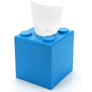 CypherX Wood Tissue Box Cover, Tissue Box Cover Square, Building Blocks Tissue Box Holder with Slide-Out Bottom, Cute Home Decor for Bathroom Living Room Office Kitchen (Blue, Small)