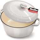 Mueller 6qt Enameled Cast Iron Dutch Oven, Heavy-Duty Casserole and Braiser Pan with Lid and Knob, Oven-Safe up to 500° F & Across All Cooktops, White