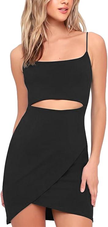 LCRRRN Women's Summer Mini Dress 2024 Sexy Bodycon Spaghetti Strap Dress Party Club Short Dresses M