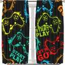 21x54Inch Neon Gamepad Modern Gaming Window Curtains Start Play and Let's Go Teen Boys Video Game Room Nursery Bedroom Living Home Decoration Polyester Fabric Supplies Drapes 2 Panel