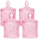 Aoriher 3 Pcs Crystal Glass Candy Jar Set with Lids Home Decorative Storage Jars for Apothecary, Bathroom, Kitchen, and Pantry, Ideal for Cotton Swabs and Jewelry (Large,Pink)