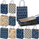 Kolldenn 24 Pcs Hanukkah Kraft Gift Bags Assorted Happy Chanukah Jewish Menorah Paper Present Bags for Hanukkah Holiday Jewish Party Favor Supplies