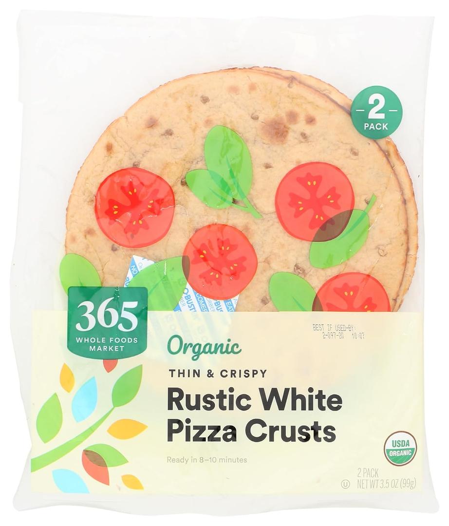 2 x 365 by Whole Foods Market, Organic Rustic White Pizza Crusts, 7 Inch, 2 Count, 3.5 Ounce
